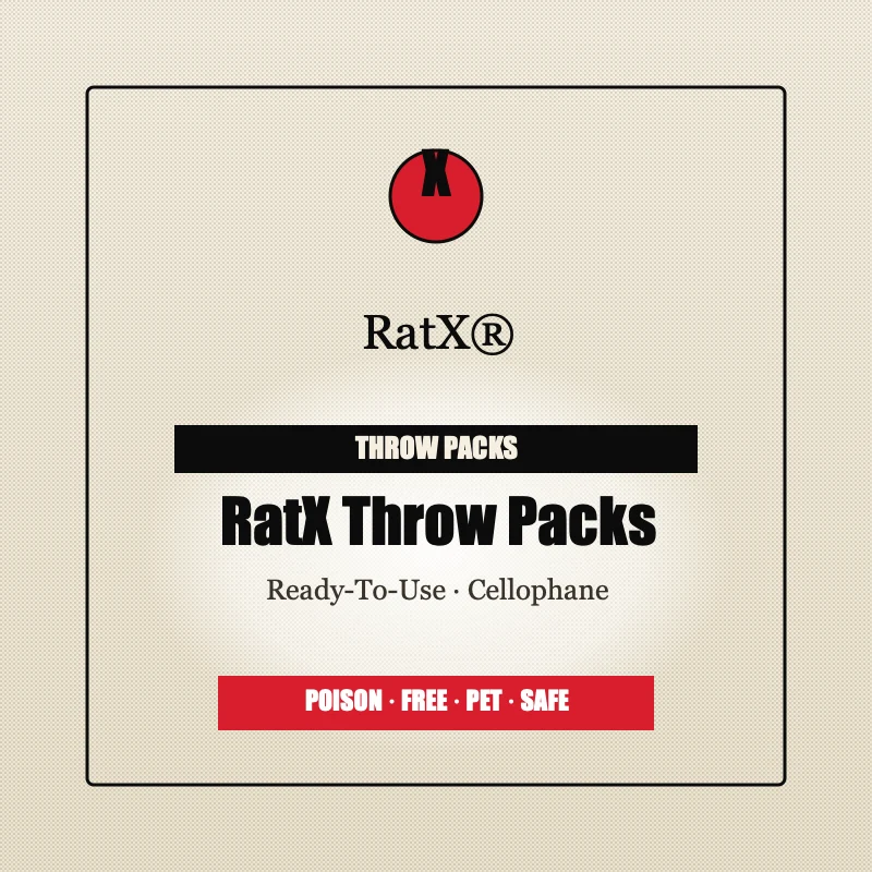 RatX Throw Packs — cellophane pre-dosed packs for all species of rats and mice